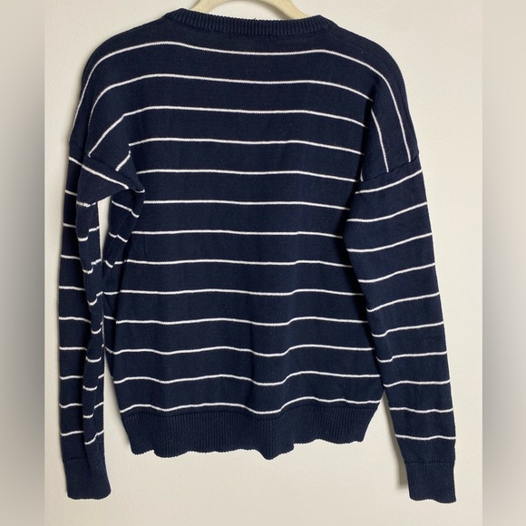 BRANDY Melville 100% Cotton Navy and White  Nautical Striped V-Neck Sweater S/M - Picture 5 of 5
